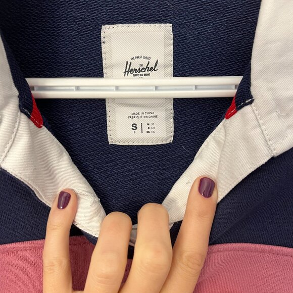 Herschel Womens S Navy Pink Blue Colorblock Rugby Shirt Academia Ivy League - Picture 2 of 7